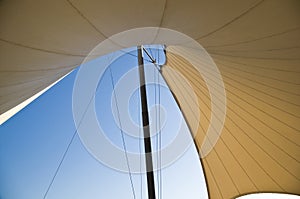 Abstract view of an outdoor tent canopy or shelter. An architectural details.