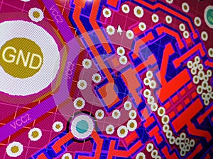 Abstract view of PCB design from computer screen