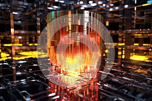 abstract view of quantum computer core with light reflections