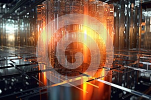 abstract view of quantum computer core with light reflections