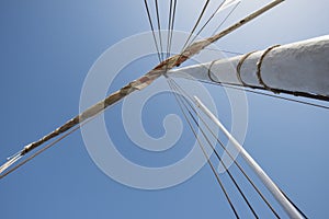 Abstract view of sailing boat mast with rigging