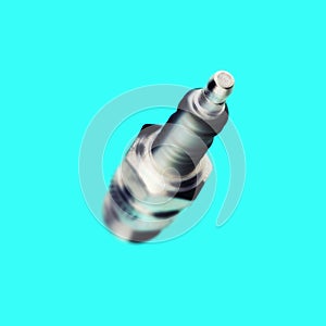 Abstract view of a spark plug on light blue