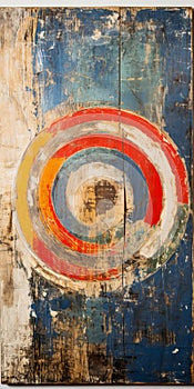 Abstract Vintage Americana Artwork On Wood: Colourful Circles