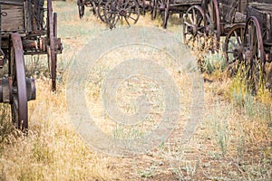 Abstract of Vintage Antique Wood Wagons and Wheels.