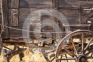 Abstract of Vintage Antique Wood Wagons and Wheels.