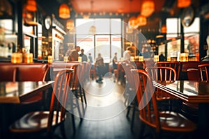 Abstract vintage charm Blurred cafe restaurant interior creates an evocative backdrop