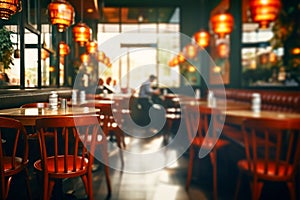 Abstract vintage charm Blurred cafe restaurant interior creates an evocative backdrop