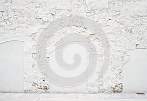 Abstract vintage empty background.Photo of grungy white painted brick wall texture. White washed brickwall surface