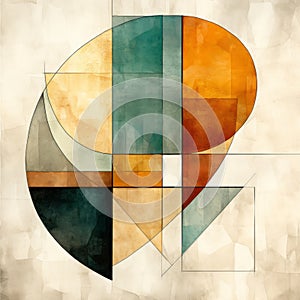 Abstract Vintage Modernism: Colorful Shapes In Mannerism Digital Watercolor