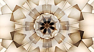 Abstract vintage motion symmetric kaleidoscope background with bokeh in warm tones