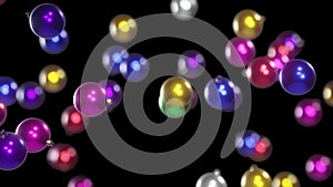 Abstract Vintage Retro Christmas Baubles Falling Animation Black Background