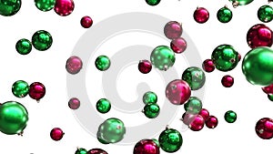 Abstract Vintage Retro Red Green Christmas Baubles Falling Animation White Background