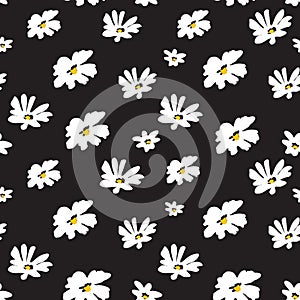 Abstract vintage seamless floral pattern. white chamomile flowers on black background. vector illustration