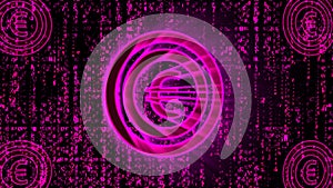 Abstract violet bitcoin euro sign