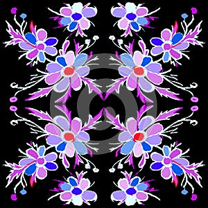 Abstract violet flowers on a black background vector illustration