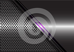 Abstract violet light line energy on grey metal with circle mesh design modern futuristic technology background vector
