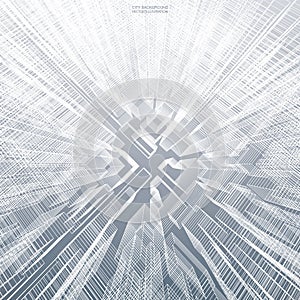 Abstract virtual zoom of wireframe for background. Perspective 3D render of building wireframe. Vector