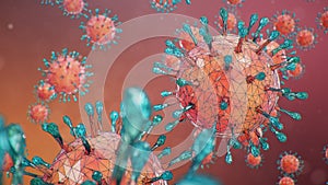 Abstract virus background, flu virus or COVID-19. The virus infects cells. COVID-19 under the microscope, pathogen