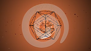 Abstract virus cell dissipating inside a special pathogen exterminator frame over brown background.