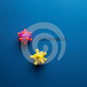 Abstract virus strain model on blue background.