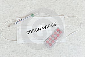 Abstract virus strain model of MERS-Cov or middle East respiratory syndrome coronavirus and Novel coronavirus 2019-nCoV with text