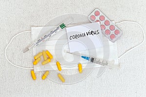 Abstract virus strain model of MERS-Cov or middle East respiratory syndrome coronavirus and Novel coronavirus 2019-nCoV with text