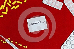 Abstract virus strain model of MERS-Cov or middle East respiratory syndrome coronavirus and Novel coronavirus 2019-nCoV with text