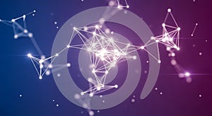 Abstract Network of Glowing White Dots and Lines on a Gradient Blue and Purple Background