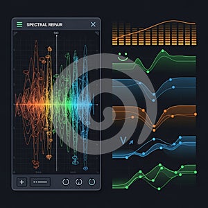 Abstract visual representation of audio signal processing on a black background