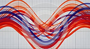 Abstract Wavy Lines Data Visualization Background, Blue and Orange Waves on Grid