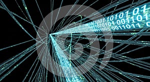 Abstract Digital Data Stream Binary Code Flowing Through Fiber Optic Cables