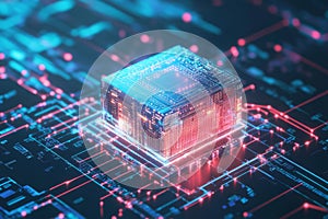 Abstract visualization of an AI supercomputer, featuring a glowing data core, pulsing quantum