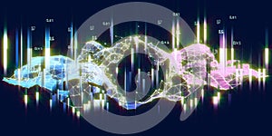 Abstract visualization analyze algorithm  artificial intelligence data.  Quantum virtual cryptography concept with colorful grid