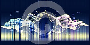 Abstract visualization analyze algorithm  artificial intelligence data.  Quantum virtual cryptography concept with colorful grid