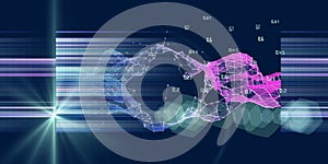 Abstract visualization analyze algorithm  artificial intelligence data.  Quantum virtual cryptography concept with colorful grid