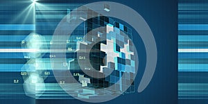 Abstract visualization analyze algorithm big group cubes data. Big data. Quantum virtual cryptography. Virtual reality concept