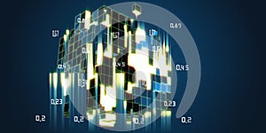 Abstract visualization analyze algorithm big group cubes data. Big data. Quantum virtual cryptography. Virtual reality concept