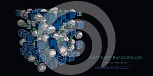 Abstract visualization analyze algorithm cubes and spheres. Quantum virtual cryptography. Virtual reality concept with wireframe