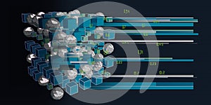 Abstract visualization analyze algorithm cubes and spheres. Quantum virtual cryptography. Virtual reality concept with wireframe
