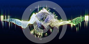 Abstract visualization analyze algorithm wavy grid data . Artificial intelligence. Big data. Quantum virtual cryptography concept