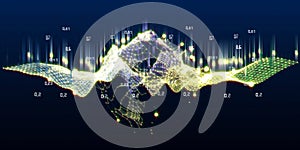 Abstract visualization analyze algorithm wavy grid data. Big data. Artificial intelligence.  Quantum virtual cryptography concept