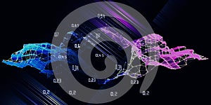 Abstract visualization analyze of artificial intelligence algorithm . Quantum virtual cryptography concept with colorful grid and