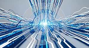 Abstract Visualization of Big Data Flow in Blue and White Streams