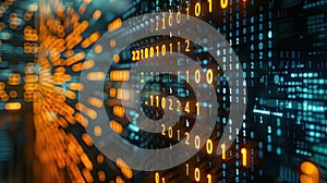 Dynamic Binary Code Stream With Vibrant Orange and Blue Visualization