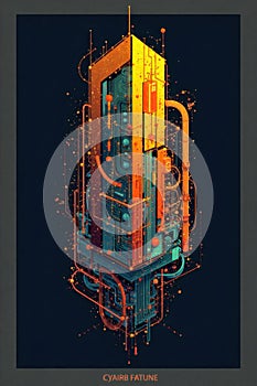 Abstract visualization of building plans with geometric elements. An abstract, futuristic visualization