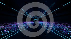 Deep Learning AI Core in Futuristic Neon Tunnel