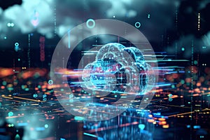 Abstract Visualization Of Cloud Computing And Data Flow. Generative AI