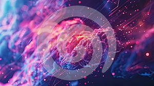 An abstract visualization of cloud computing with digital elements representing data processing and AI operations within