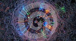 Abstract visualization of a complex interconnected neural network glowing with vibrant colors