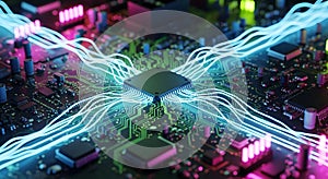 Abstract Visualization of a Computer Microchip's Complex Network and Data Flow